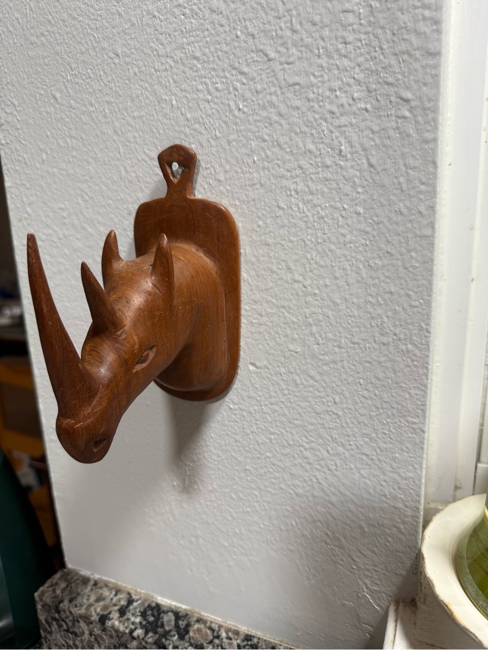 Wooden Rhinoceros Wall Plaque Key Mount